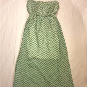 Strapless White & Teal Chevron Maxi Women’s Large